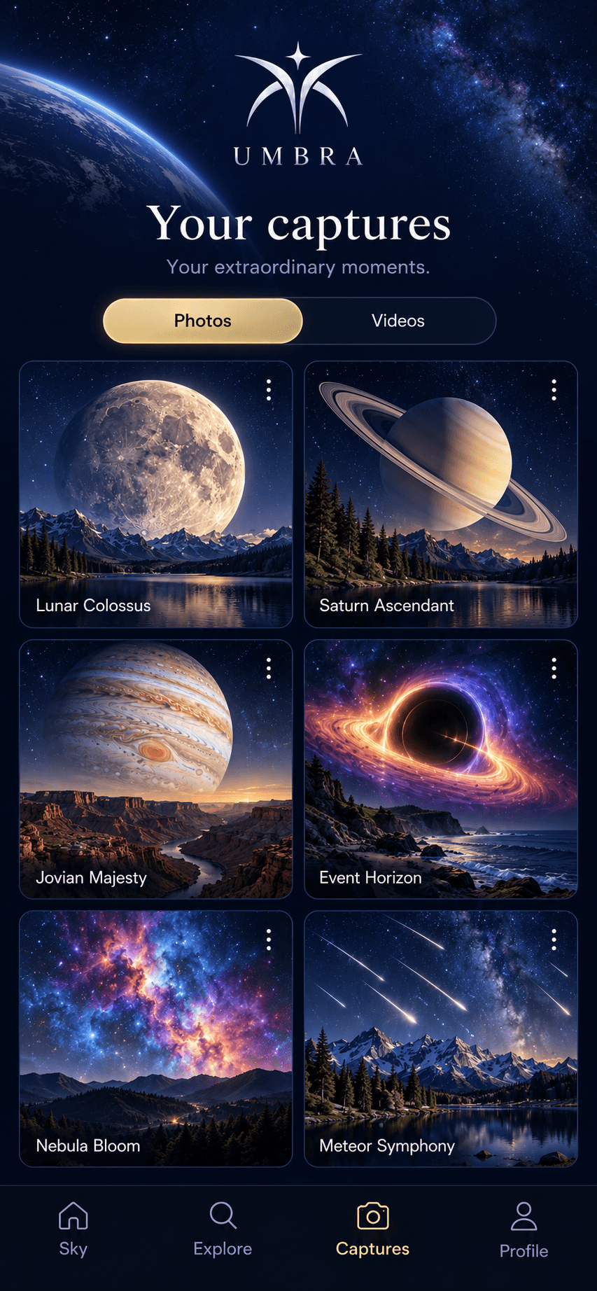Umbra app screen: capture