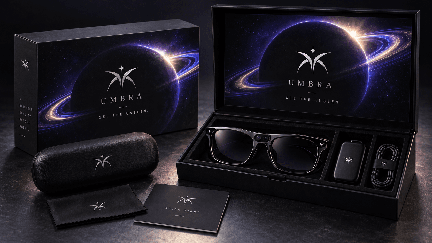 Concept render of the Umbra presentation box, carrying the emblem and the UMBRA wordmark